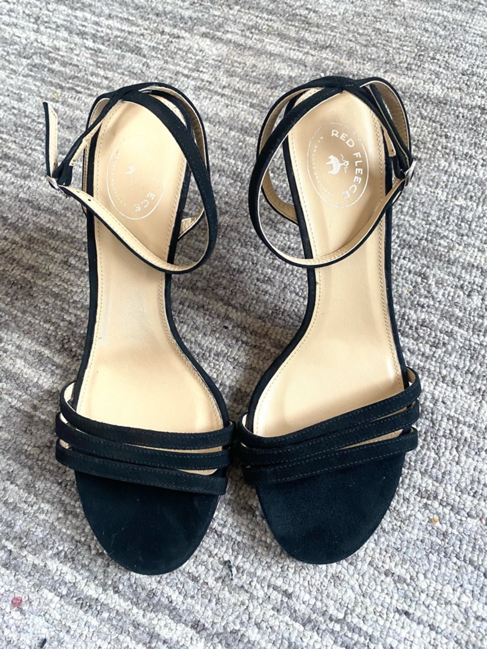 Red Fleece by Brooks Brothers Black Strappy Ankle-Heel Sandals - Picture 2 of 5